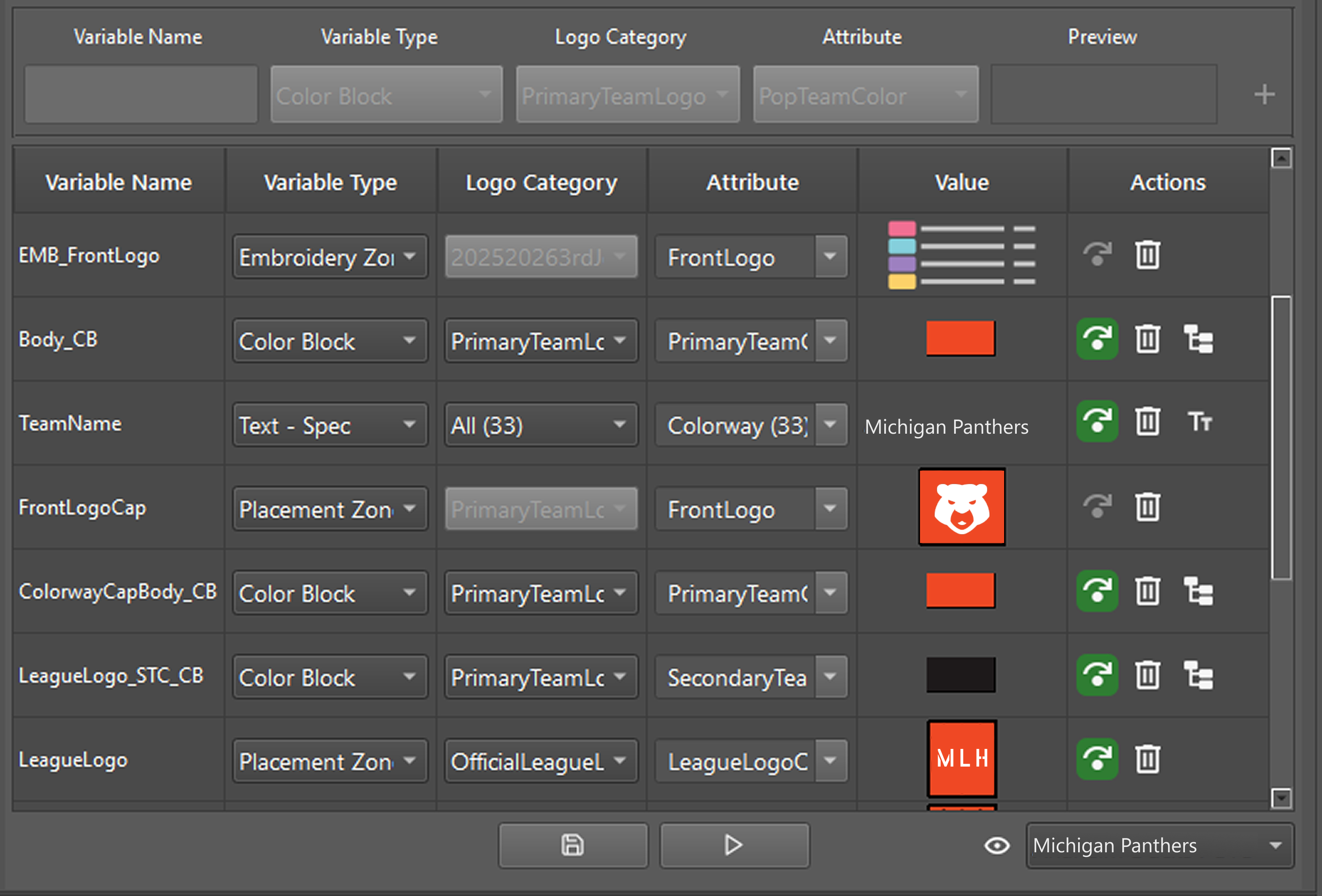 EasyVariants application interface